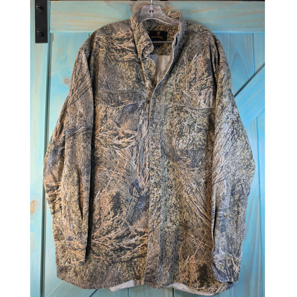 Long-sleeve Button-down Hunting Shirt Brush and Twig Camouflage Pattern Size 2XL